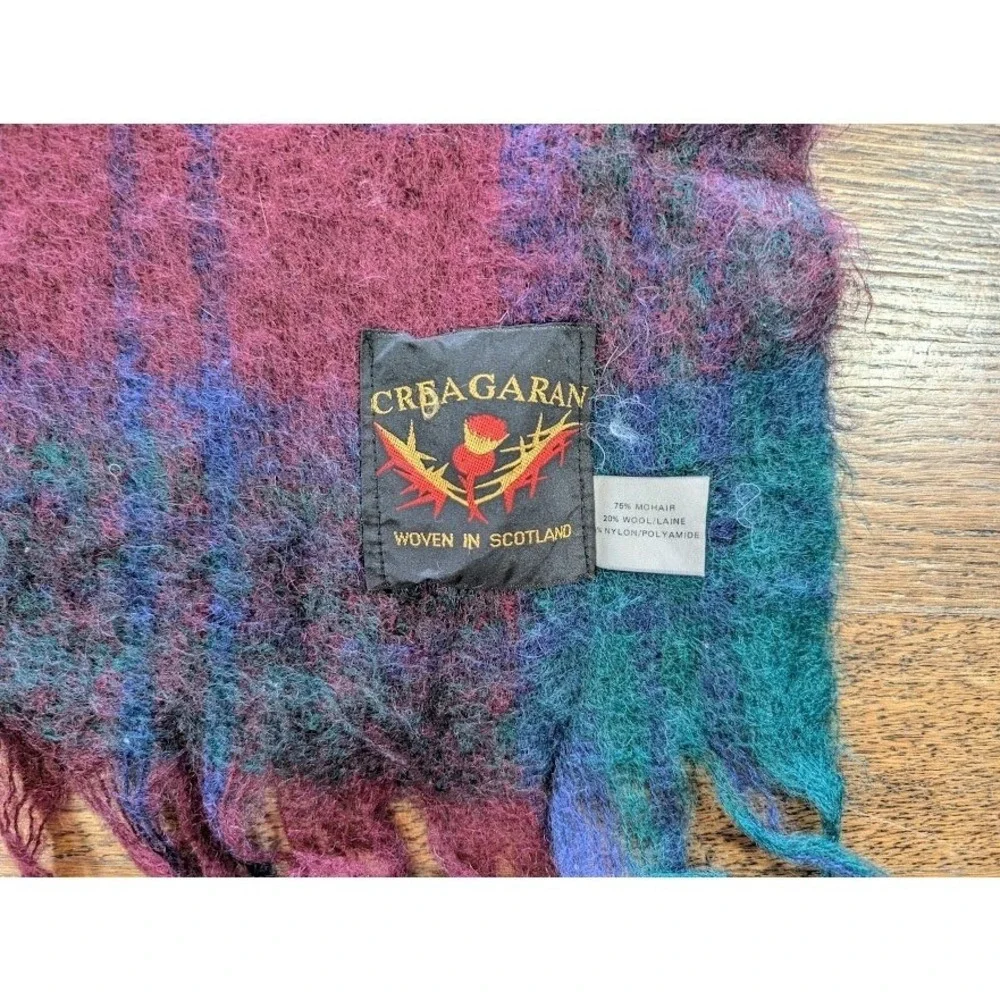 Creagaran Scotland Mohair Wool Plaid Throw Blanket 65x47 Fringe Lodge Cabin Cozy